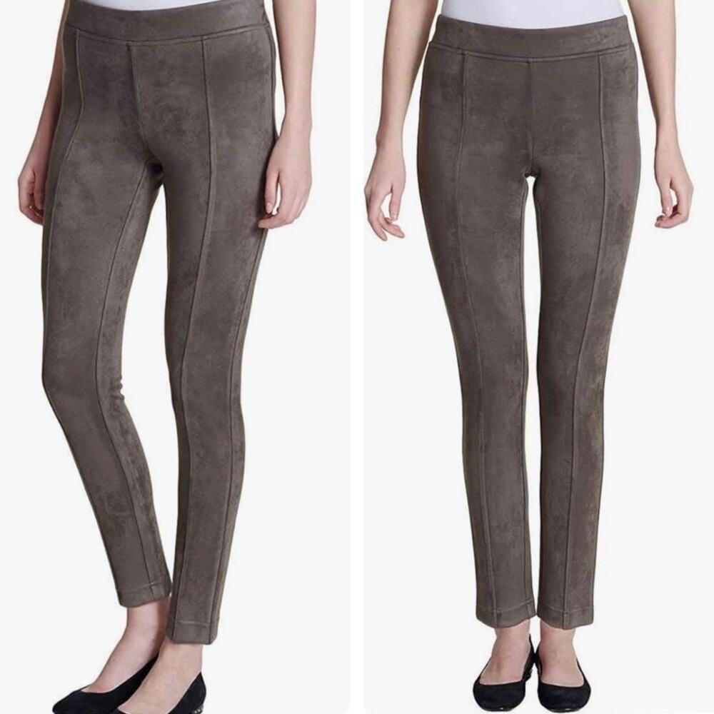ANDREW MARC Faux Suede Leggings Size Small Taupe Spandex Vegan Stretch Casual